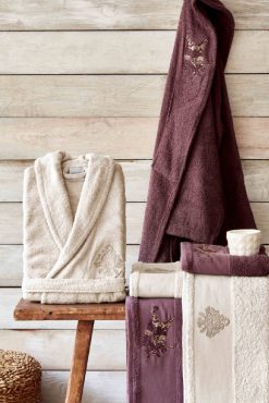 Özdilek Branch Aile Bornoz Seti Krem-mürdüm