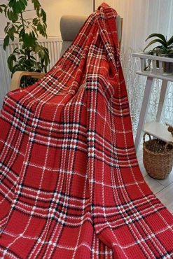 İrina Çift Kişilik Pamuklu Skoç Petek Desenli Tv Battaniyesi 200*220