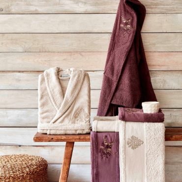 Özdilek Branch Aile Bornoz Seti Krem-mürdüm