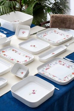 Acar Aria 45 Parça Kare 6 Kişilik Porselen Kahvaltı ve Yemek Takımı