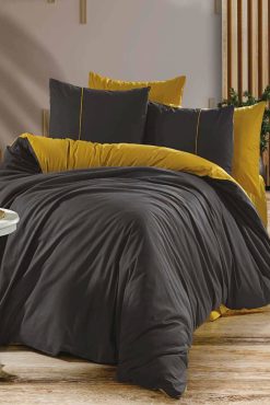 Golden Home Çift Kişilik Nevresim Takımı Hardal-Siyah