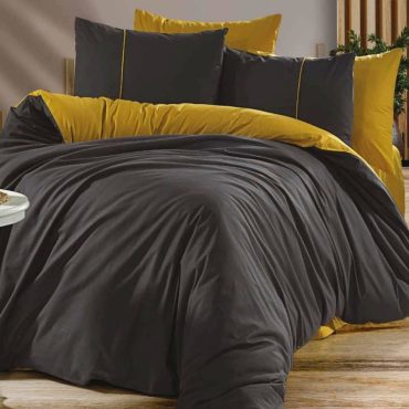 Çift Kişilik Nevresim Takımı Hardal-Siyah