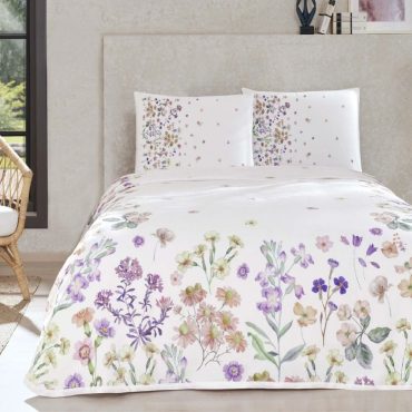 Taç Baskılı Gleam Çift Kişilik Pike Takımı Lila