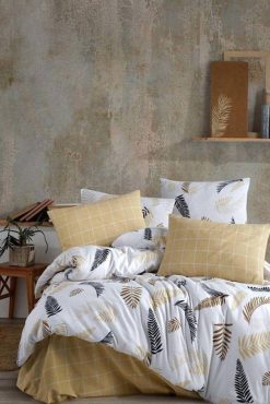 Irina Ranforce Tek Kişilik Nevresim Takımı – Doğal Pamuk, Modern Yaprak Desenli