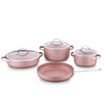Korkmaz A2619 Linea 7 Parça Tencere Seti - Rosagold | Granit Efektli, Yapışmaz, Cam Kapaklı