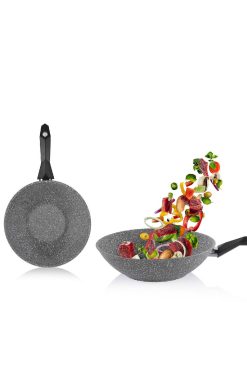 SCHAFER Cory Wok Tava 28 cm – Granit Görünümlü, Yapışmaz Yüzey, Gri
