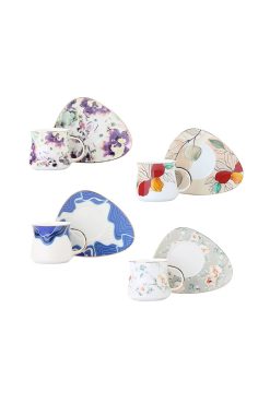 CVS Juvia JV 12740 Desenli Gold Bone Porselen Kahve Takımı | 4 Farklı Desenli Fincan & Tabak Seti