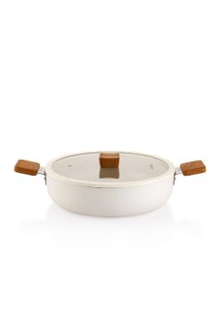 Schafer Ceramoni 28 cm Seramik Basık Tencere – Krem | Şık ve Sağlıklı Pişirme