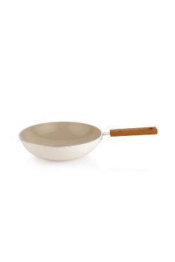 Schafer Ceramoni 28 cm Seramik Wok Tava – Krem Renk, Yapışmaz ve Sağlıklı Pişirme