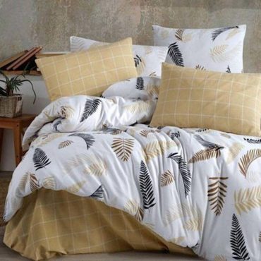 Ranforce Tek Kişilik Nevresim Takımı – Doğal Pamuk, Modern Yaprak Desenli