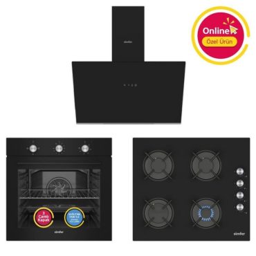 Simfer 3046 Ocak + SD8708 Davlumbaz + SB8201 Siyah Cam Fırın | Ankastre Set