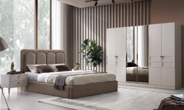 MDF Anamur Yatak Odası Takımı | Modern Sade Stil, Yarım Ay Başlık ve Aynalı Lüks Gardırop