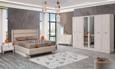 MDF Diamond Yatak Odası Takımı Bazalı | Country Lamelli Gardırop, Modern Başlık ve Lake Stil