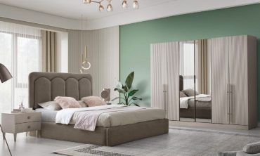 MDF Kepez Yatak Odası Takımı | Modern Flüt Desenli Gardırop, Yarım Ay Başlık ve Füme Tonlarda Lüks Stil