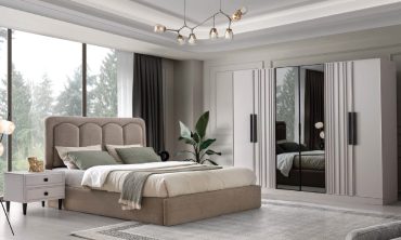 MDF Manavgat Yatak Odası Takımı | Modern Flüt Desenli Gardırop, Yarım Ay Başlık ve Aynalı Lüks Stil