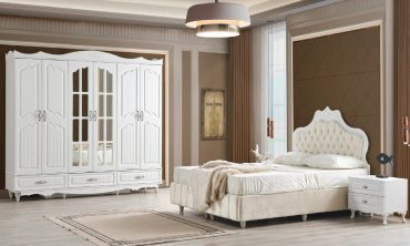MDF Muğla Yatak Odası Takımı | Neoklasik Stil, Kapitoneli Taç Başlık ve Aynalı Lüks Gardırop