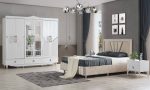 MDF Sakarya Yatak Odası Takımı | Modern Vintage Stil, Lamelli Gardırop ve Kadife Başlık