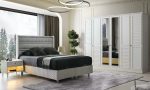 MDF Sevilla Yatak Odası Takımı | Modern Lamelli Gardırop, Fitilli Kumaş Başlık ve Beyaz Lake Stil