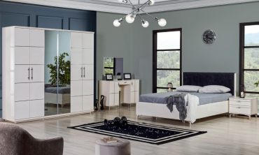Moderna Krem Yatak Odası Takımı Bazalı | Minimalist High Gloss Gardırop, Aynalı ve Fonksiyonel