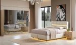 MDF Savana Yatak Odası Takımı | Modern Meşe Ahşap, LED Işıklı Başlık ve Geniş Aynalı Gardırop