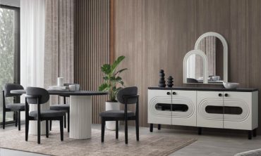 MDF Tarsus Yemek Odası Takımı (Sandalyesiz) | Modern Çizgiler, Renk Kombinasyonlu Konsol ve Sabit Masa