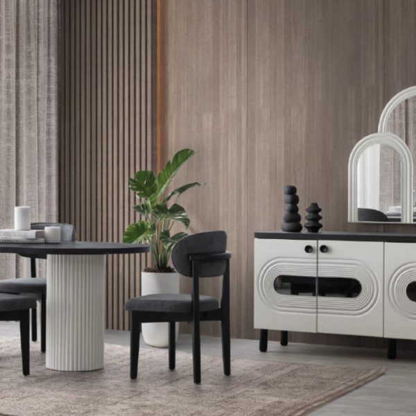 MDF Tarsus Yemek Odası Takımı (Sandalyesiz) | Modern Çizgiler, Renk Kombinasyonlu Konsol ve Sabit Masa