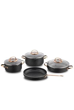 Korkmaz Galaksi A1372 Granit Tencere Seti 7 Parça - Rosagold Kulplu, Yanmaz Yapışmaz, İndüksiyon Uyumlu, PFOA'sız