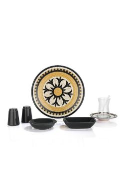 Schafer Meghan 32 Parça Kahvaltı Takımı Gri01 - 6 Kişilik, Mozaik/Çini Desenli Ana Servis, Seramik/Porselen