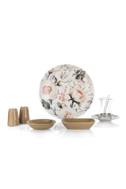 Schafer Meghan 32 Parça Kahvaltı Takımı KAH01 - 6 Kişilik, Vintage Gül Desenli Ana Servis, Porselen/Seramik