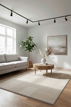 Luna 8256 L Modern Dokuma Halı Füme Gri İnce Çizgili Saçaklı Dekoratif Salon ve Oturma Odası Halısı