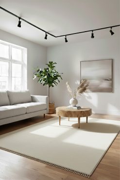 DREAM 4008 Bej Halı - Nötr Ton, Minimalist Doku, Kısa Püsküllü, Salon ve Oturma Odası Halısı