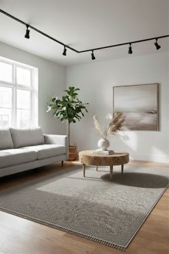 DREAM 4017 Taş Rengi Halı - Melanj Dokulu, Minimalist Tasarım, Kısa Saçaklı, Salon Halısı