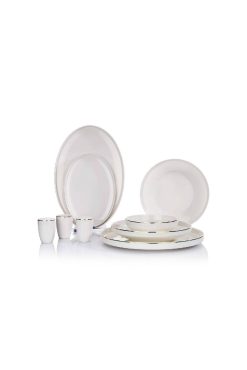 Schafer Adel Gold Yemek Takımı 56 Parça - 12 Kişilik, Yuvarlak Porselen, Altın İnce Çizgili Zarif Tasarım