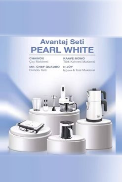 Fakir Pearl White Avantaj Paketi (4'lü Set) - Chainox Çay Makinesi, Kaave Mono Kahve, Mr. Chef Quadro Blender, N Joy Tost Makinesi