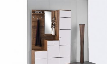 HERA Aynalı Vestiyer / Portmanto - Ceviz ve Beyaz Kontrast, Gizli Ayakkabılık, Çekmeceli ve Bol Raflı Giriş Holü Dolabı
