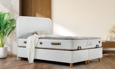 Salda Lüks Yatak Seti - 150x200 cm, Yuvarlak Hatlı Başlık, Sandıklı Baza ve Paket Yaylı Yatak