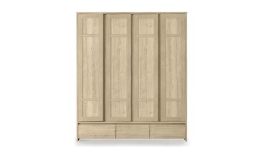 Vega 4 Kapılı Gardırop - 3 Çekmeceli, Açık Meşe Desenli, Bol Raflı ve Askılıklı Geniş Yatak Odası Dolabı