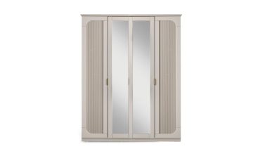 Kanyon 4 Kapılı Aynalı Gardırop - Dikey Oluklu Tasarım, Bol Raflı ve Askılıklı, Açık Gri/Bej
