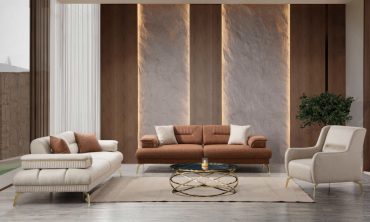 Karpet Lüks Koltuk Takımı 3+3+1 - Yüksek Gold Metal Ayaklı, Ayarlanabilir Kolçaklar, Yataklı Modern Set