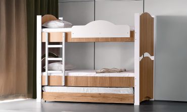 Montana Yavrulu Ranza Seti - 3 Kişilik, Alt Çekmeceli/Yataklı, Beyaz ve Ahşap Detaylı, Yer Tasarruflu