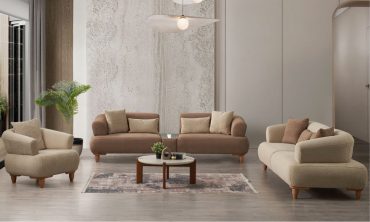 Pearl Modüler Koltuk Takımı 3+3+1 - Bölmeli Kanepe Tasarımı, Dokulu Kumaş Döşeme, Ahşap Ayaklı Modern Set