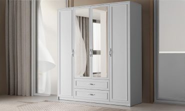 Sahra 4 Kapılı Aynalı Gardırop - 2 Çekmeceli, Country/Neoklasik Tasarım, Bol Raflı ve Askılıklı