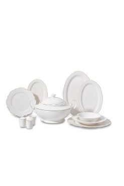Korkmaz A8241 Eliza Collection 60 Parça Yemek Takımı - 12 Kişilik, Altın Yaldızlı Beyaz Bone Porselen, Dalgalı Kenar Tasarımlı Lüks Çeyiz Seti