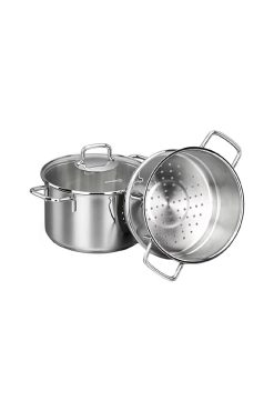 Korkmaz A1521 Perla Buharlı Pişirme Tencere Seti - Paslanmaz Çelik, Cam Kapaklı, Sağlıklı Pişirme Sistemi