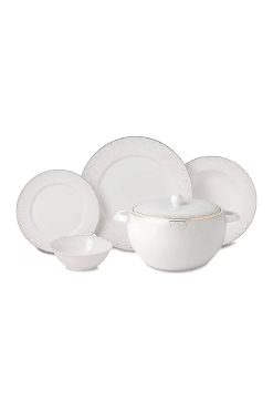Korkmaz A8364 Perla Col 60 Parça Yemek Takımı - 12 Kişilik, Fine Bone Porselen, Işıltılı Benekli Desenli Lüks Set
