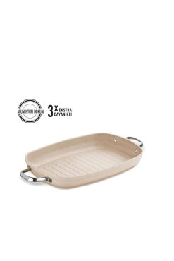 Korkmaz A1274 Granita İki Kulplu Grill Sote Tava - 35x25 cm, Alüminyum Döküm, Yapışmaz Granit Kaplama Izgara Tava