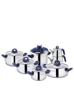 Korkmaz A1756-2 Bella Azura 14 Parça Hiper Set - Paslanmaz Çelik Tencere, Düdüklü Tencere ve Çaydanlık Takımı