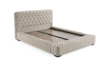 Arya Lüks Karyola / Baza Seti - Derin Kapitoneli Başlık, Dikey Fitilli Yan Paneller, Sandıklı Baza