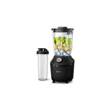 Philips 2291/41 Series 3000 Sürahi Blender - 600W, ProBlend Teknolojisi, 2 L Dayanıklı Cam Sürahi ve Hareket Halinde Kullanım İçin Taşıma Şişeli Siyah Blender