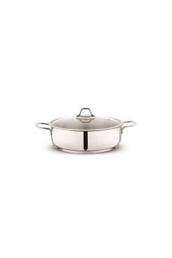 Schafer Held Çelik Basık Tencere - 24 cm, İnox, Paslanmaz Çelik, Cam Kapaklı